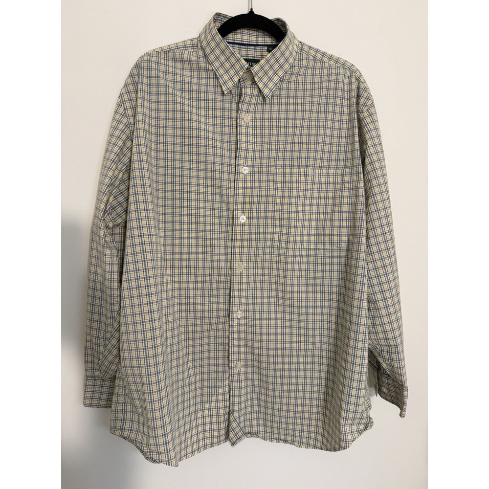 Orvis Mens XL Plaid Button Down Shirt Stretch Long Sleeve Yellow Blue Green